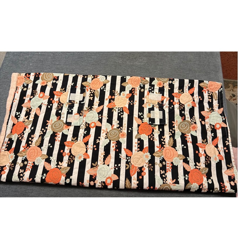 Floral Striped baby carseat Cover Minky‎ Peach Black White